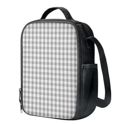 Grey And White Check Pattern Print Crossbody Lunch Bag