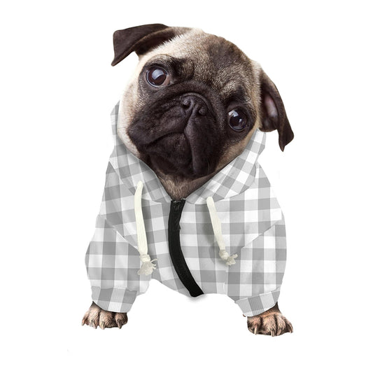 Grey And White Check Pattern Print Dog Zip Up Hoodie