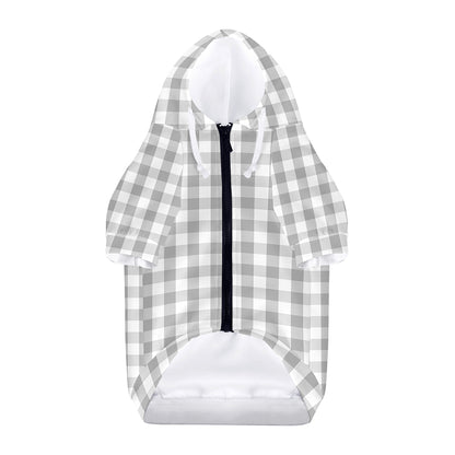 Grey And White Check Pattern Print Dog Zip Up Hoodie