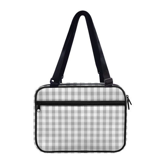 Grey And White Check Pattern Print Double Strap Bible Bag