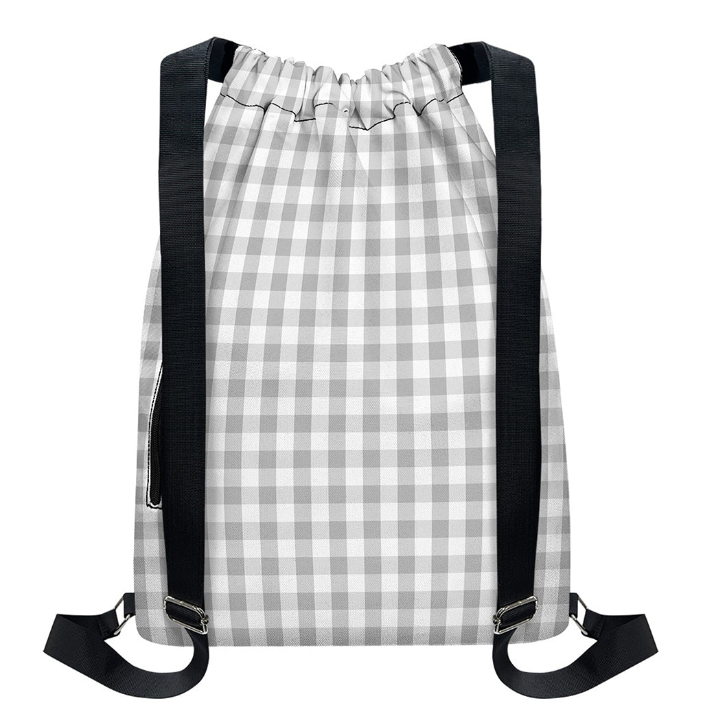 Grey And White Check Pattern Print Drawstring Backpack