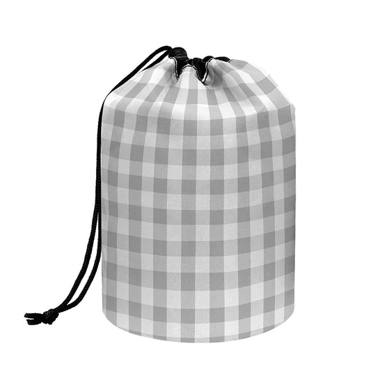 Grey And White Check Pattern Print Drawstring Makeup Bag