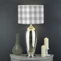 Grey And White Check Pattern Print Drum Lamp Shade