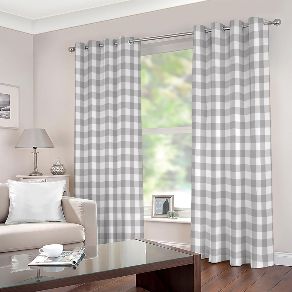 Grey And White Check Pattern Print Extra Wide Grommet Curtains