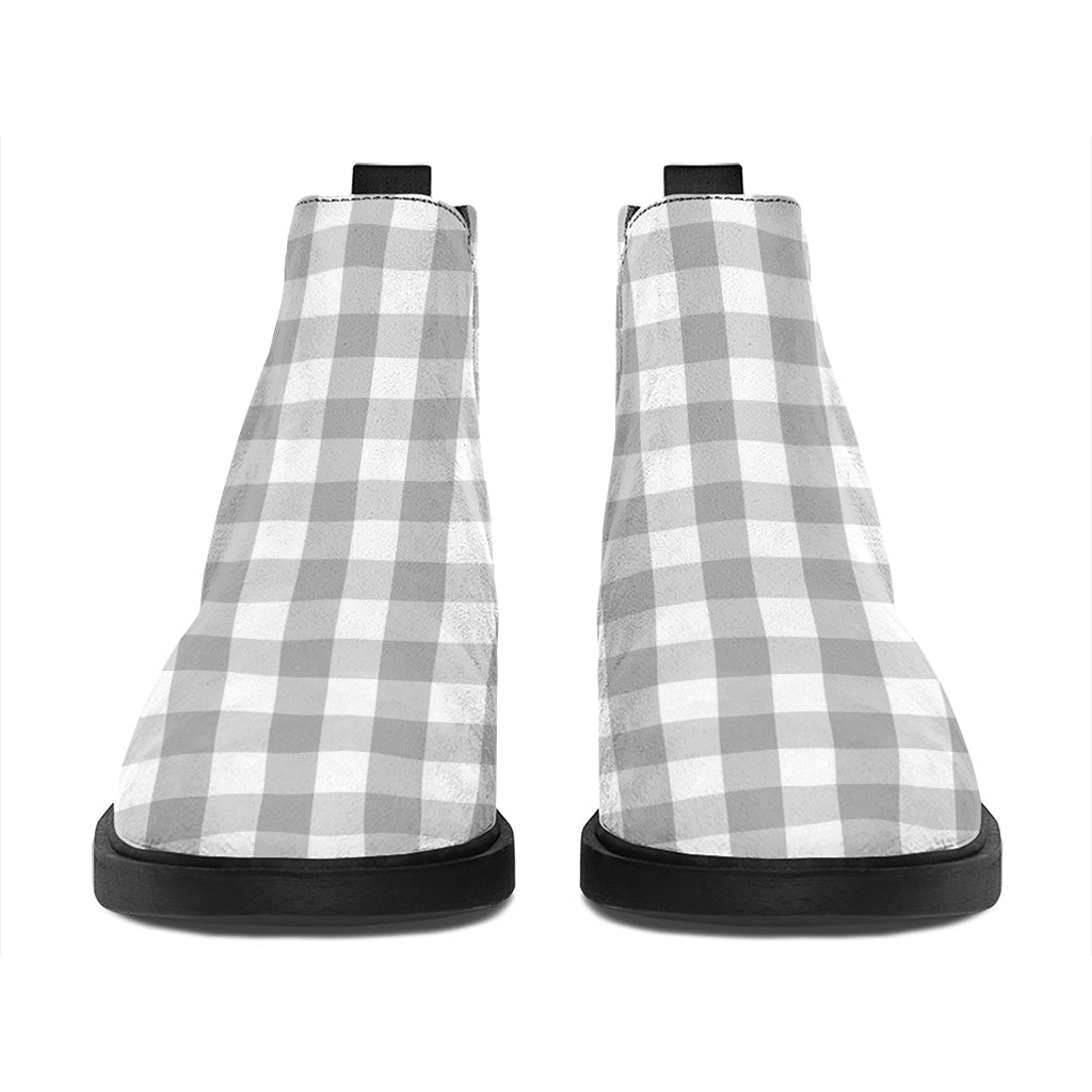 Grey And White Check Pattern Print Flat Ankle Boots