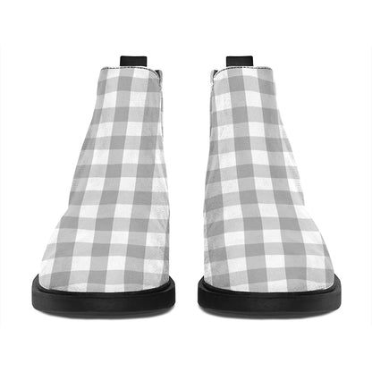 Grey And White Check Pattern Print Flat Ankle Boots