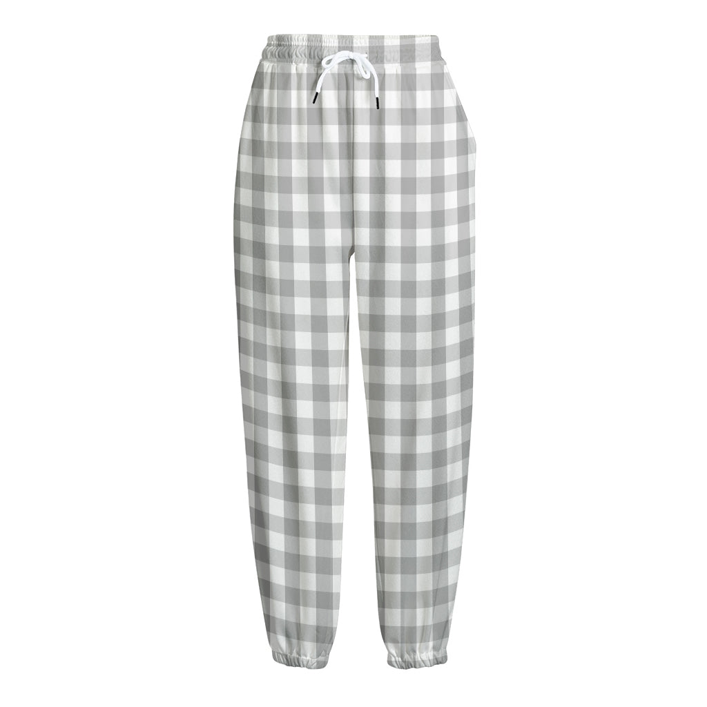 Grey And White Check Pattern Print Fleece Lined Knit Pants