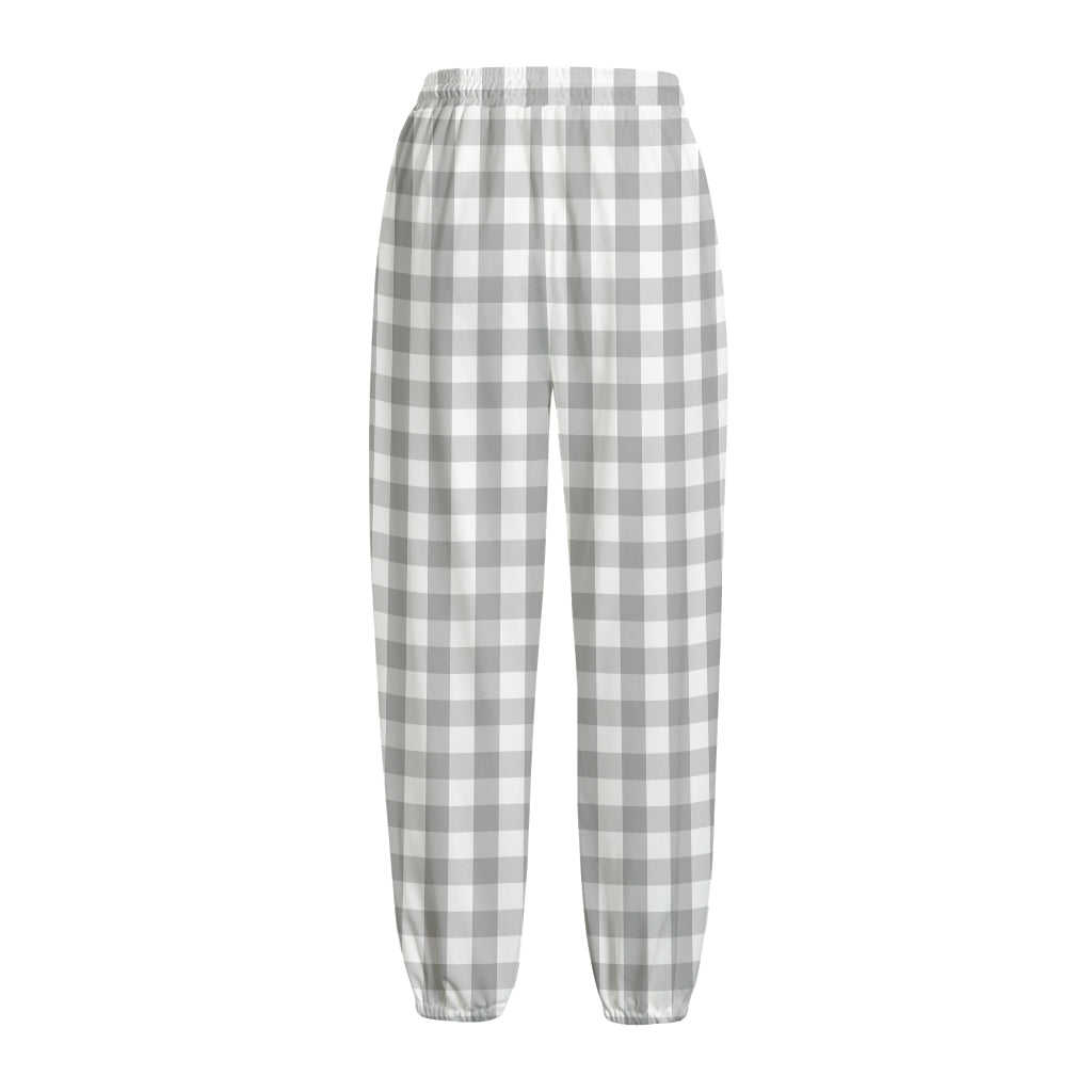 Grey And White Check Pattern Print Fleece Lined Knit Pants