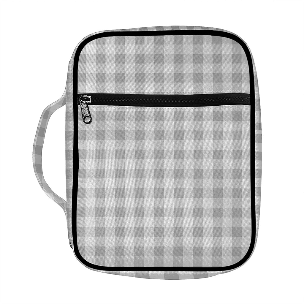 Grey And White Check Pattern Print Front Pocket Bible Bag