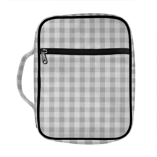 Grey And White Check Pattern Print Front Pocket Bible Bag
