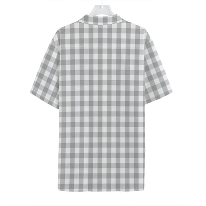Grey And White Check Pattern Print Hawaiian Shirt