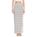 Grey And White Check Pattern Print High Slit Maxi Skirt