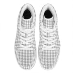 Grey And White Check Pattern Print High Top Leather Sneakers