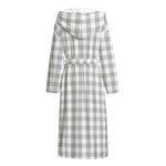 Grey And White Check Pattern Print Hooded Bathrobe