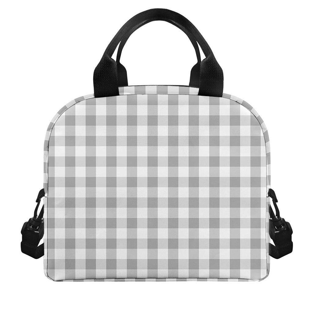 Grey And White Check Pattern Print Insulated Lunch Bag