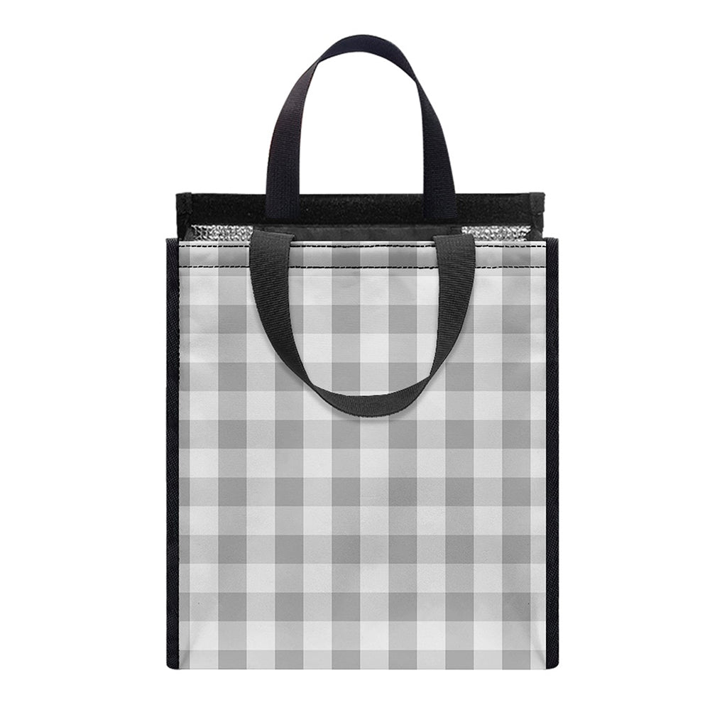 Grey And White Check Pattern Print Insulated Lunch Tote