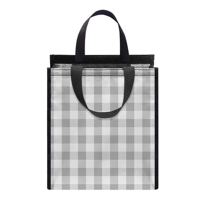 Grey And White Check Pattern Print Insulated Lunch Tote