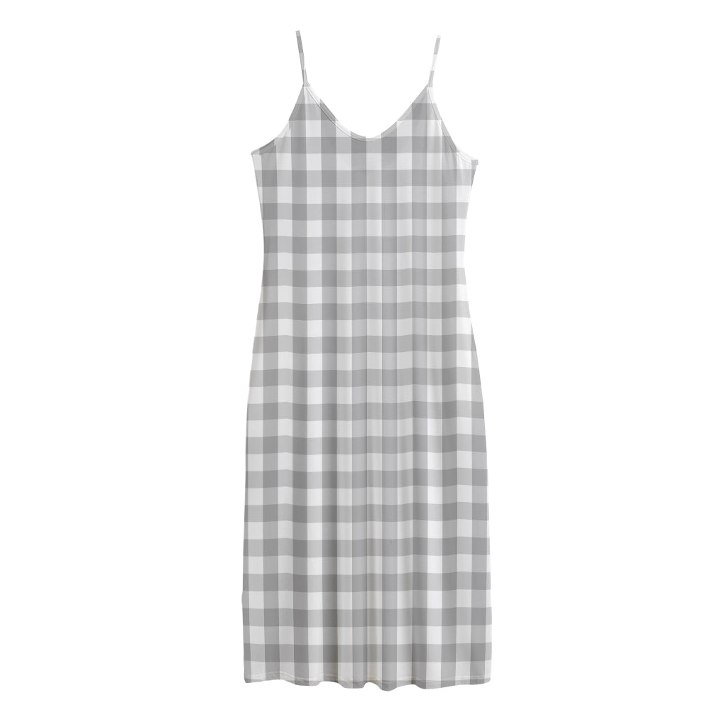 Grey And White Check Pattern Print Jersey Midi Cami Dress