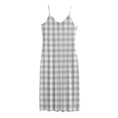 Grey And White Check Pattern Print Jersey Midi Cami Dress