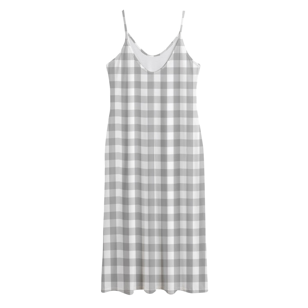 Grey And White Check Pattern Print Jersey Midi Cami Dress