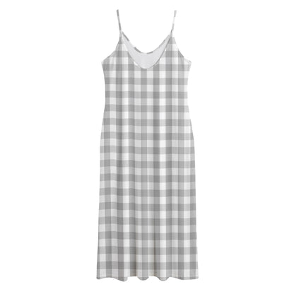 Grey And White Check Pattern Print Jersey Midi Cami Dress