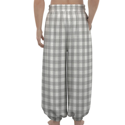 Grey And White Check Pattern Print Lantern Pants