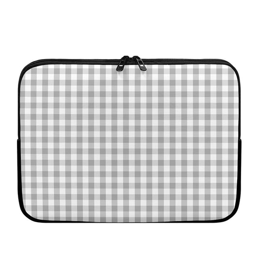 Grey And White Check Pattern Print Laptop Sleeve