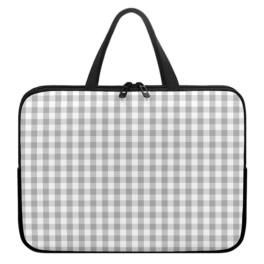 Grey And White Check Pattern Print Laptop Sleeve With Handle