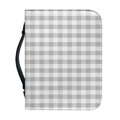 Grey And White Check Pattern Print Leather Bible Cover