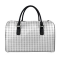 Grey And White Check Pattern Print Leather Duffel Bag