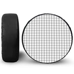 Grey And White Check Pattern Print Leather Spare Tire Cover