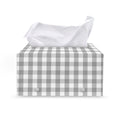 Grey And White Check Pattern Print Leather Tissue Box Cover