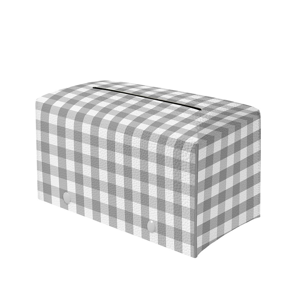 Grey And White Check Pattern Print Leather Tissue Box Cover