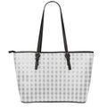Grey And White Check Pattern Print Leather Tote Bag With Zipper