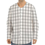 Grey And White Check Pattern Print Long Sleeve Baseball Jersey