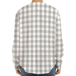 Grey And White Check Pattern Print Long Sleeve Baseball Jersey