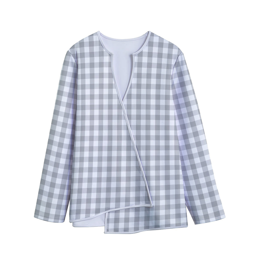 Grey And White Check Pattern Print Long Sleeve Short Coat