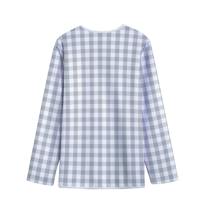 Grey And White Check Pattern Print Long Sleeve Short Coat