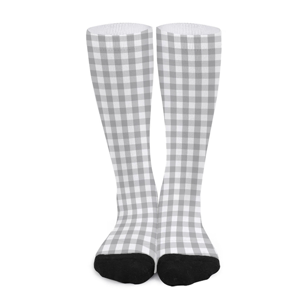 Grey And White Check Pattern Print Long Socks