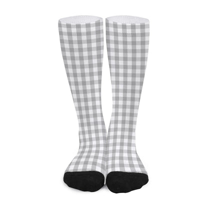 Grey And White Check Pattern Print Long Socks