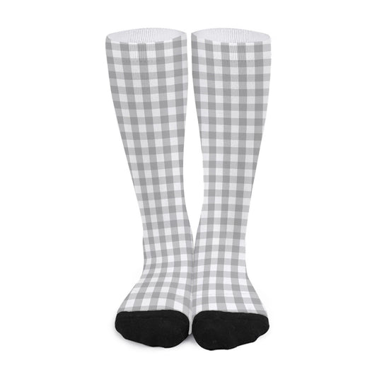 Grey And White Check Pattern Print Long Socks