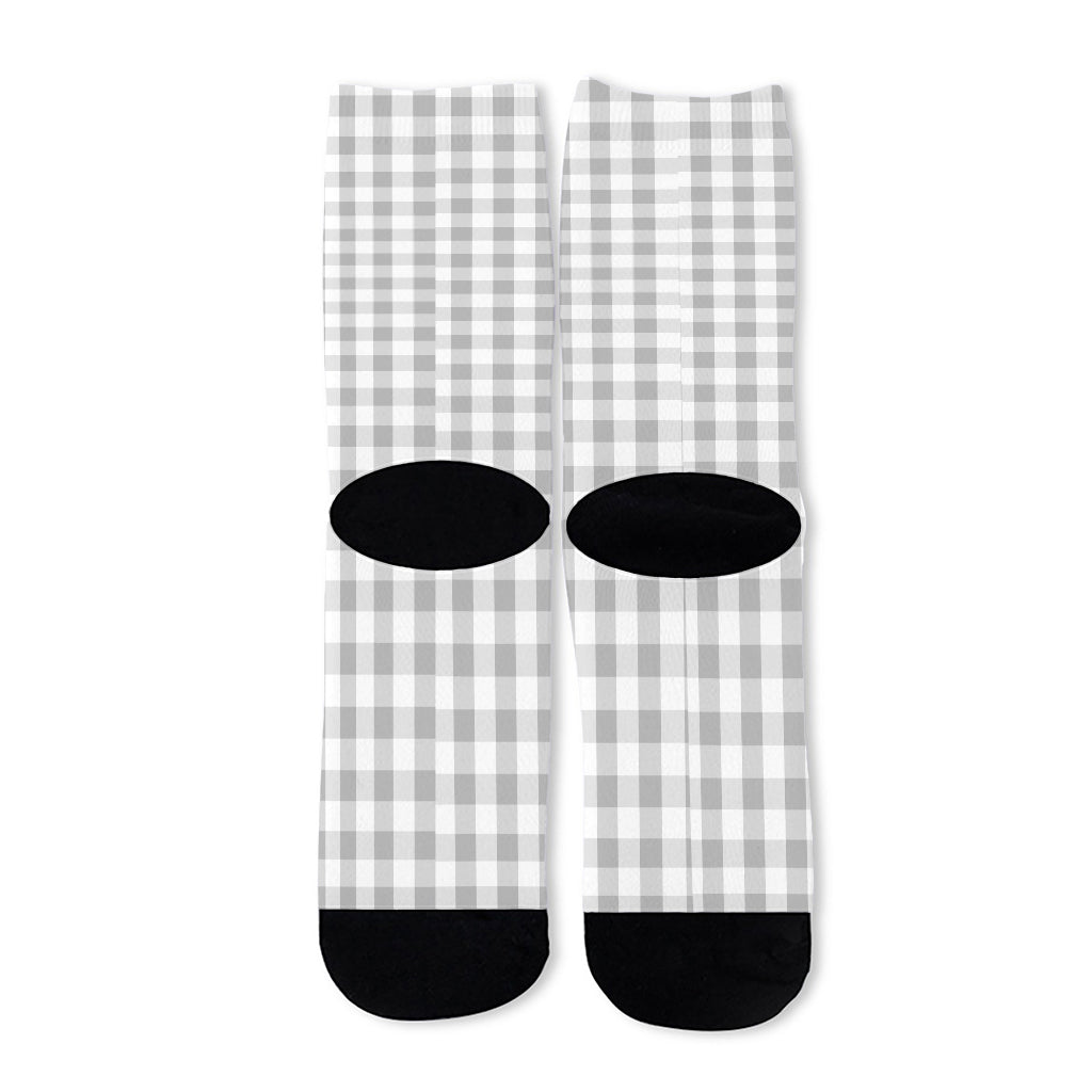 Grey And White Check Pattern Print Long Socks