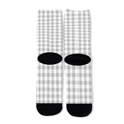 Grey And White Check Pattern Print Long Socks