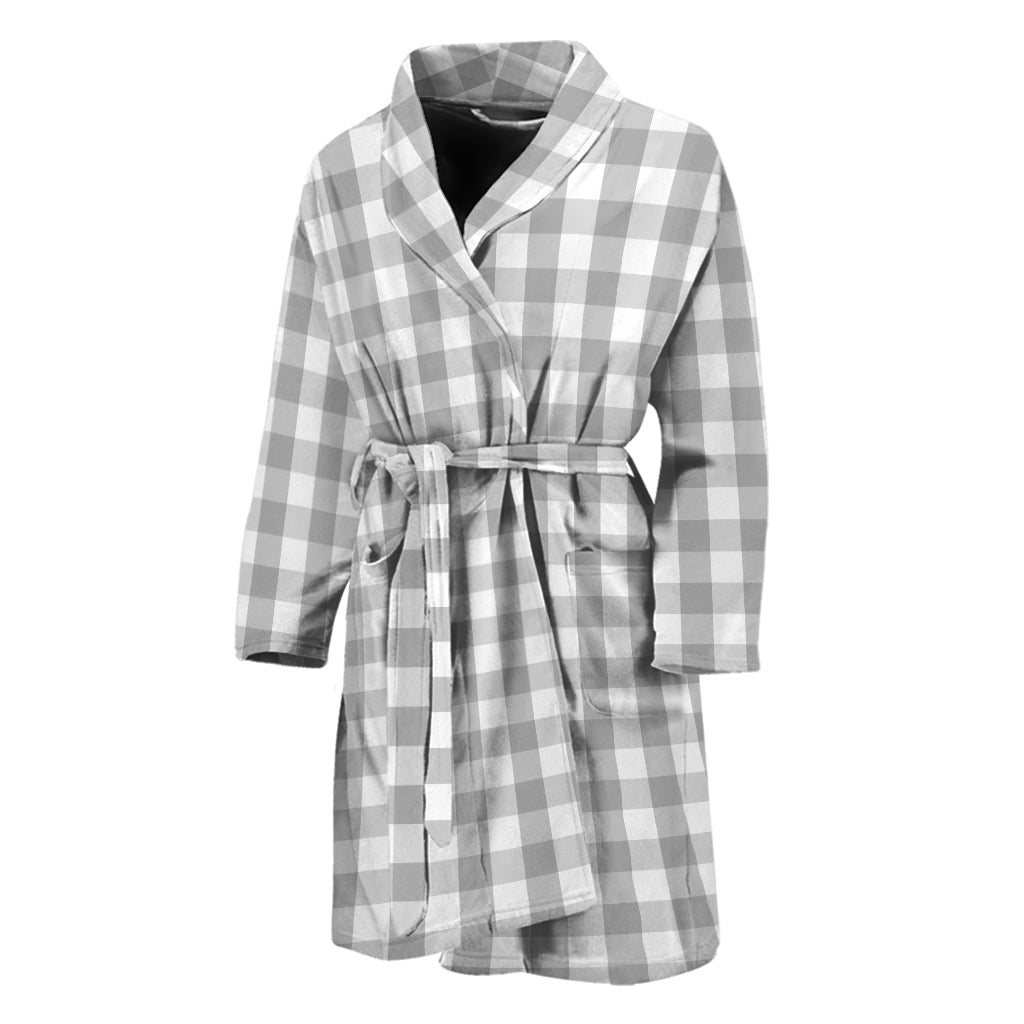 Grey And White Check Pattern Print Men's Bathrobe