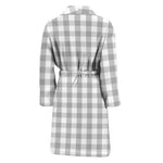 Grey And White Check Pattern Print Men's Bathrobe