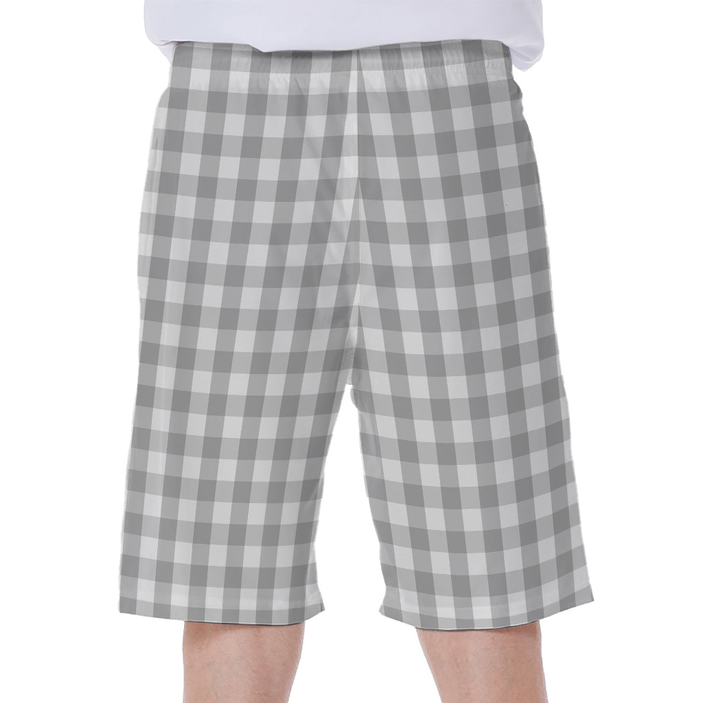 Grey And White Check Pattern Print Men's Beach Shorts