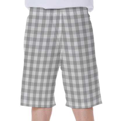 Grey And White Check Pattern Print Men's Beach Shorts