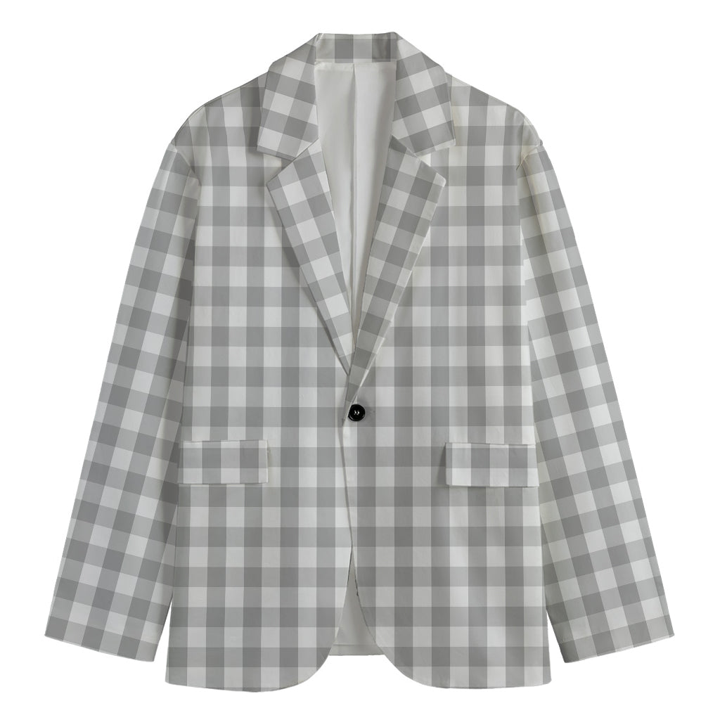 Grey And White Check Pattern Print Men's Blazer