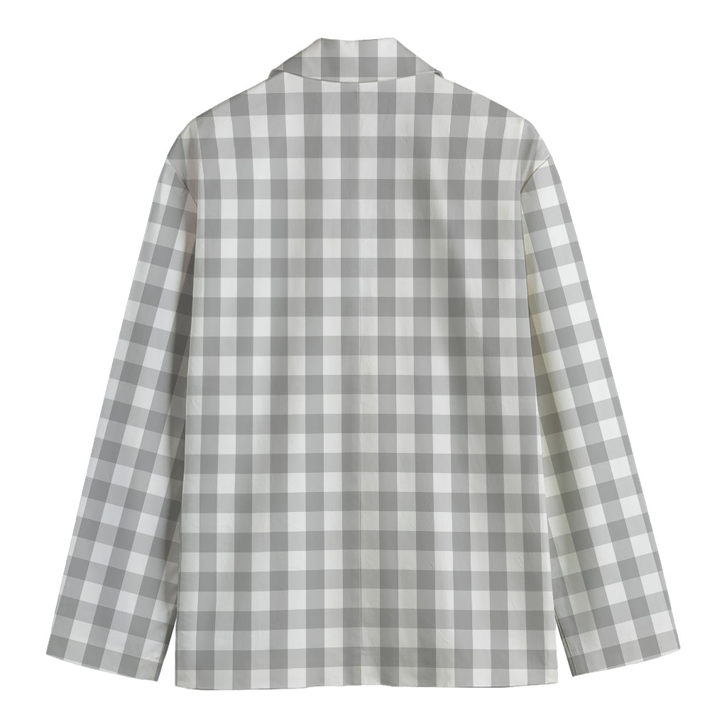 Grey And White Check Pattern Print Men's Blazer