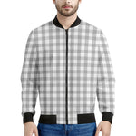 Grey And White Check Pattern Print Men's Bomber Jacket